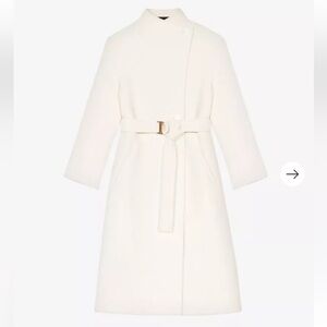 MAJE Genesis Belted Ivory Wool-Blend‎ Coat Size 34 NWOT